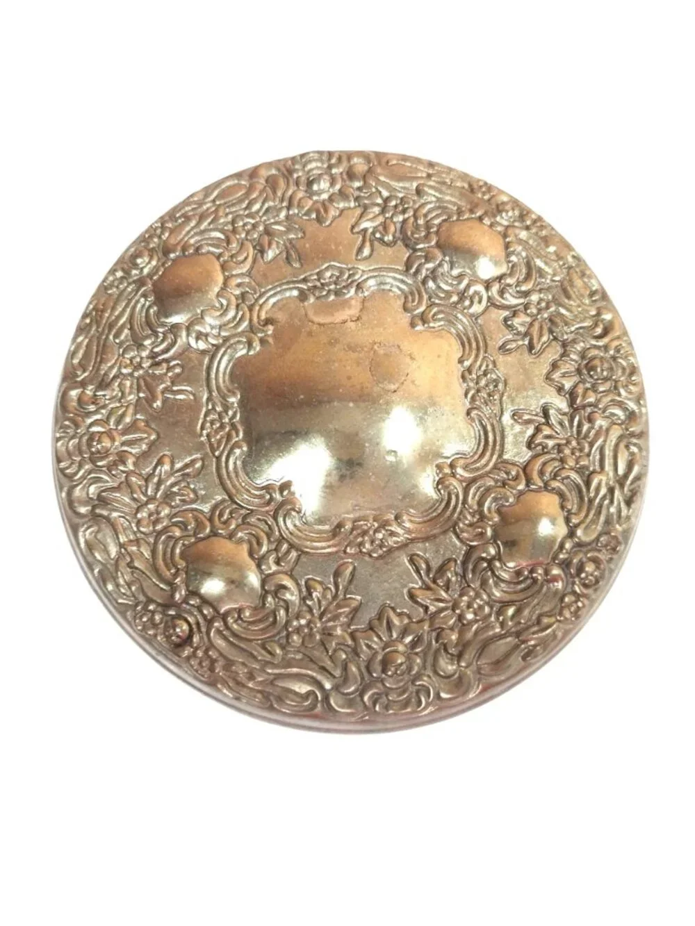 Vintage Glass Powder Jar With Ornate Brass Lid Trinket Box Vanity Storage